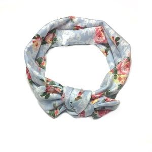 Blue & Pink Floral Top Knot Stretch Headband